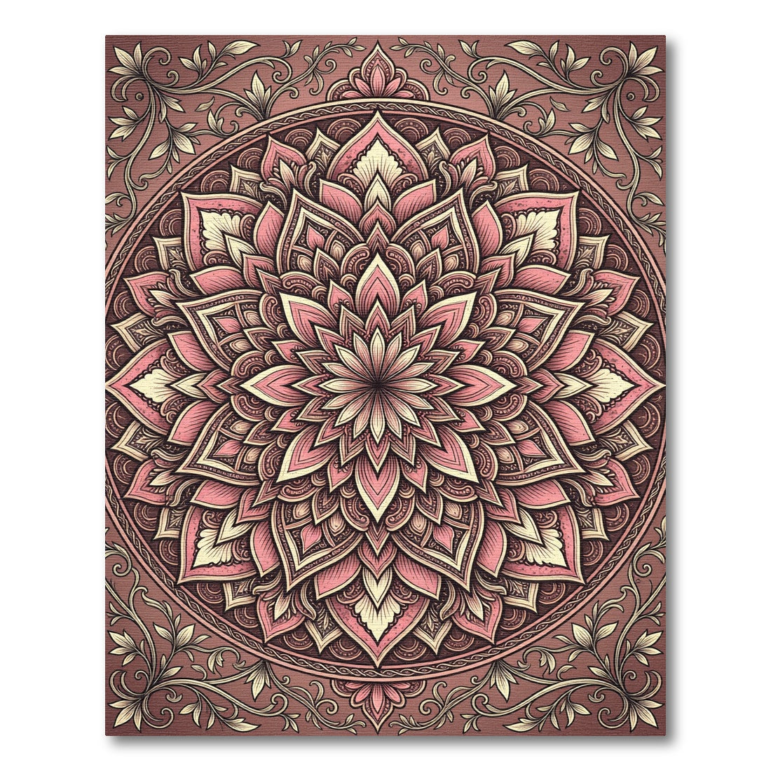 Blush Pink Ornamental Floral Mandala Rug