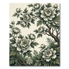 Elegant White Peony Botanical Garden Rug