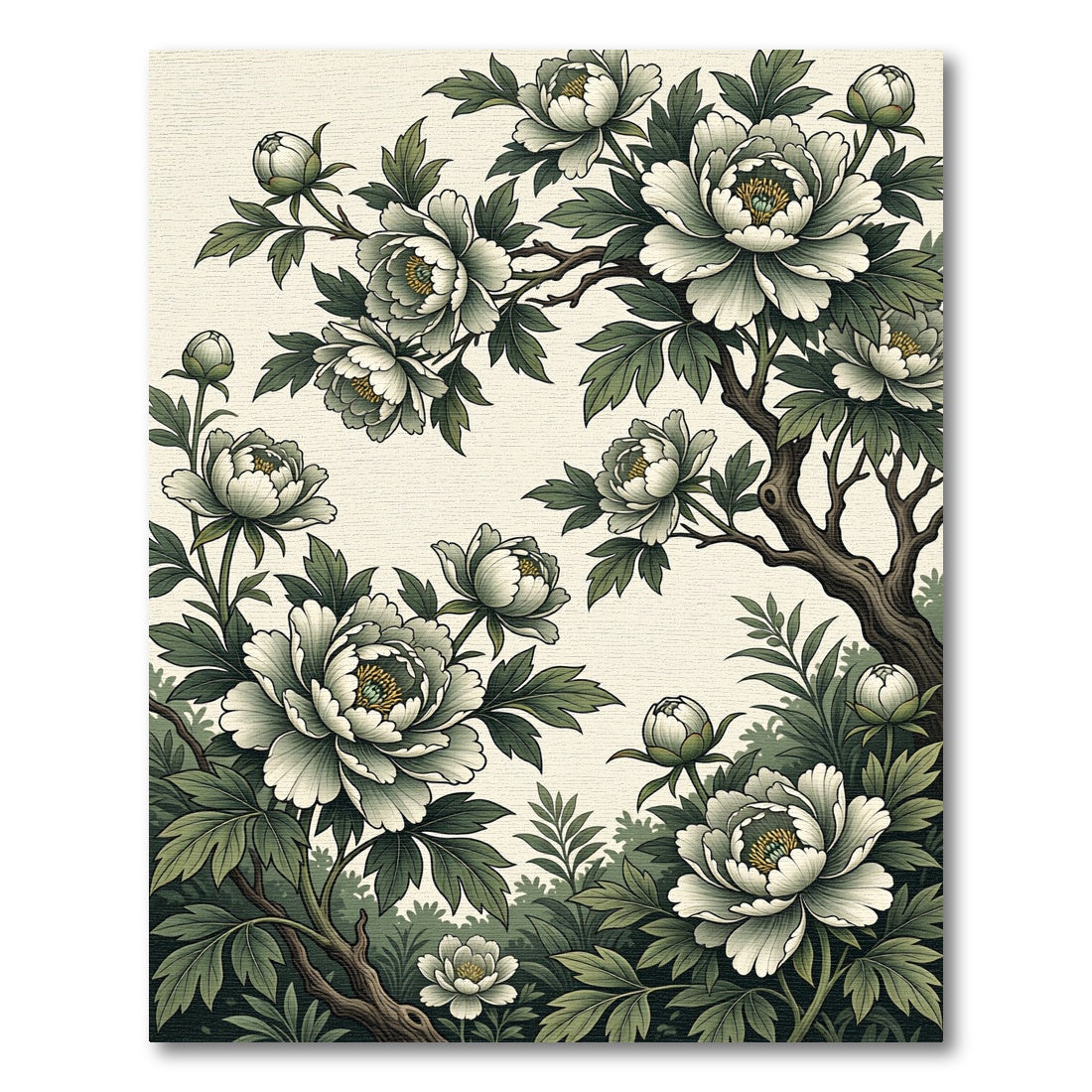 Elegant White Peony Botanical Garden Rug