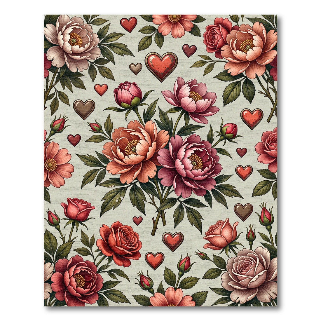 Romantic Rose and Heart Garland Rug