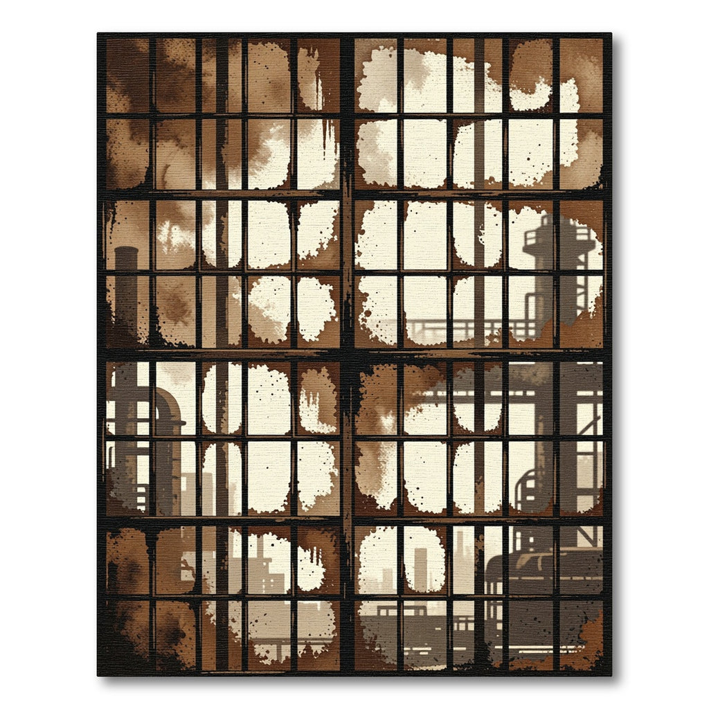 Industrial Cityscape Grunge Window View Rug