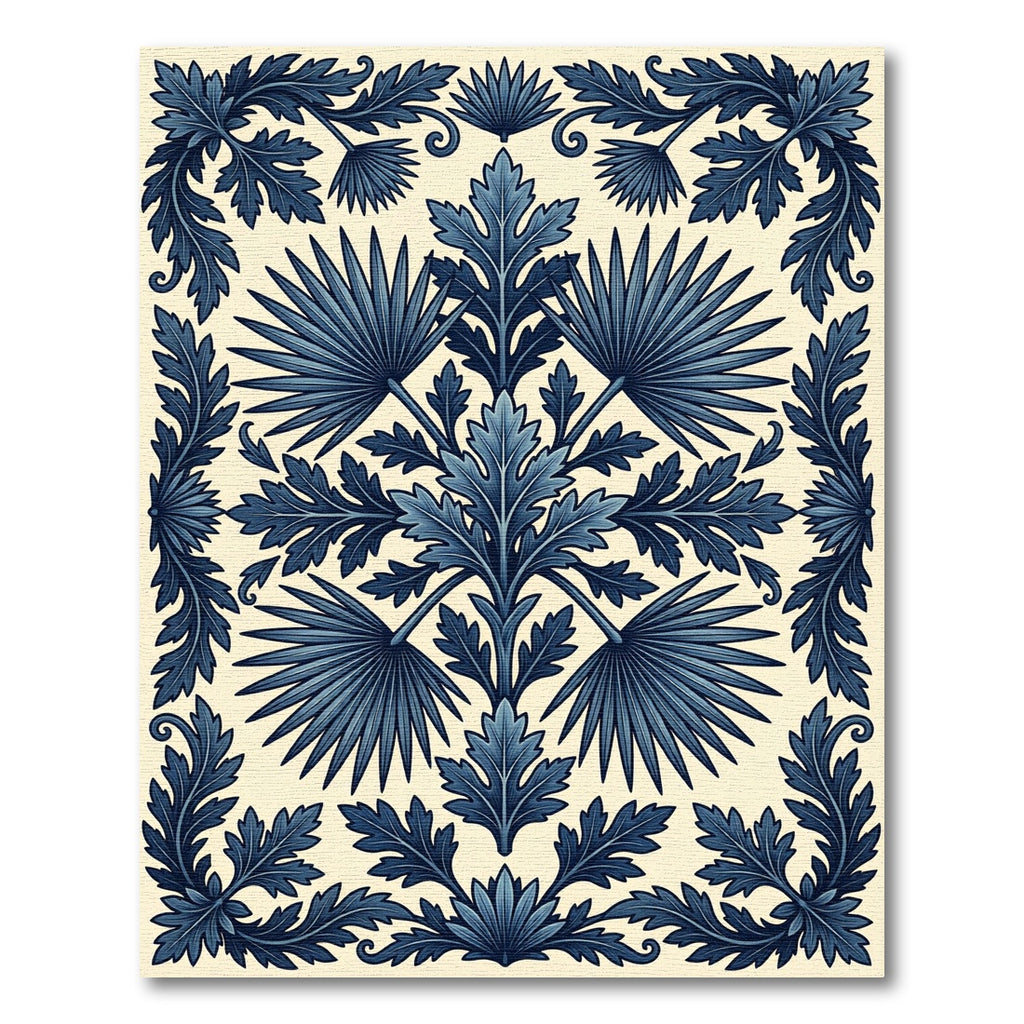Indigo Botanical Palm Leaf Symmetry Rug
