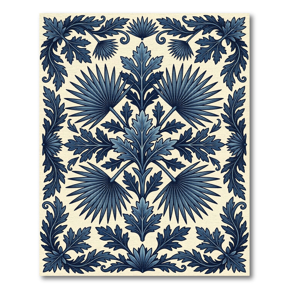 Indigo Botanical Palm Leaf Symmetry Rug