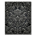 Ornate Silver Scrollwork Damask Rug