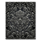 Ornate Silver Scrollwork Damask Rug