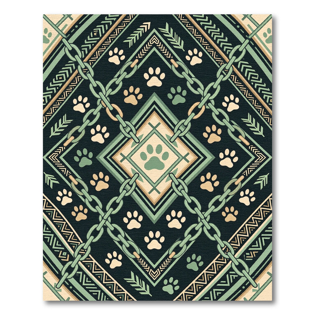 Sage Green Chain Link Paw Geometric Rug