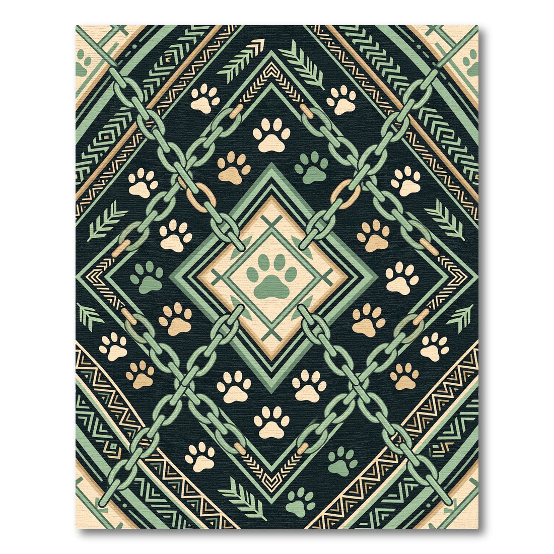Sage Green Chain Link Paw Geometric Rug