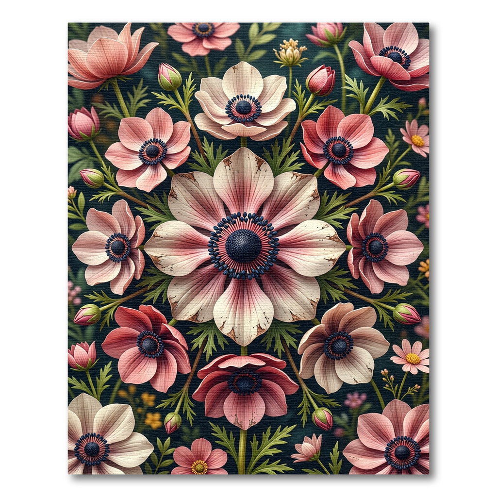 Elegant Blush Anemone Floral Medallion Rug