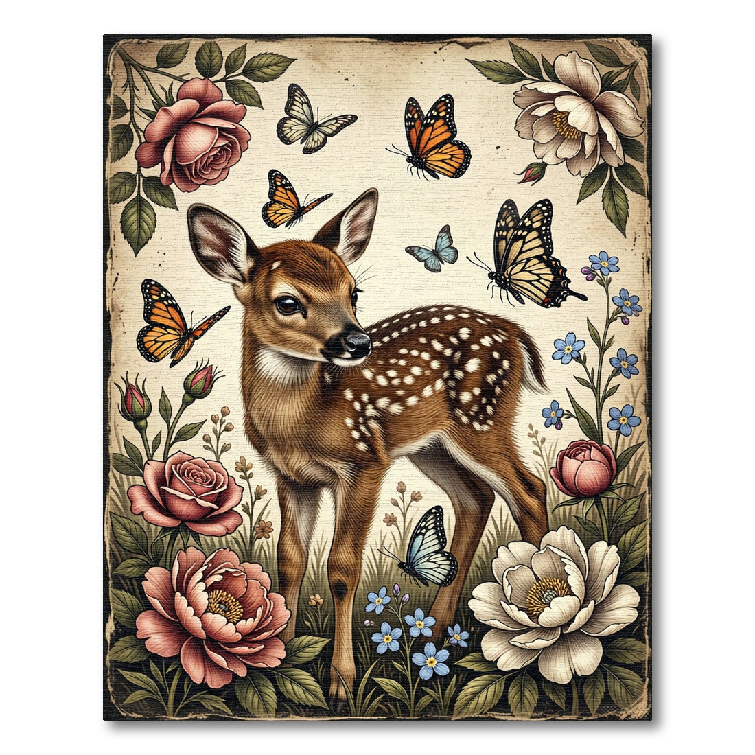 Whimsical Fawn and Butterfly Garden Rug