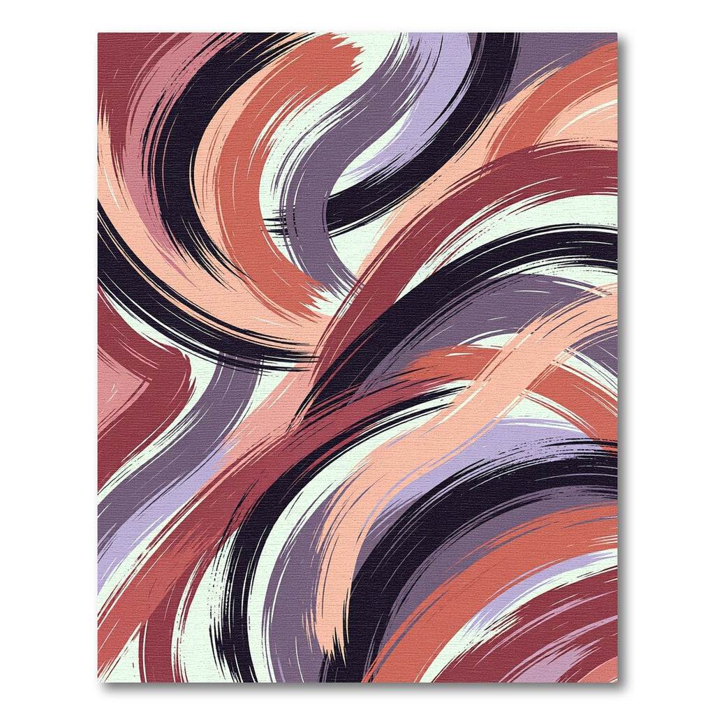 Abstract Swirling Crimson and Lavender Brushstroke Rug