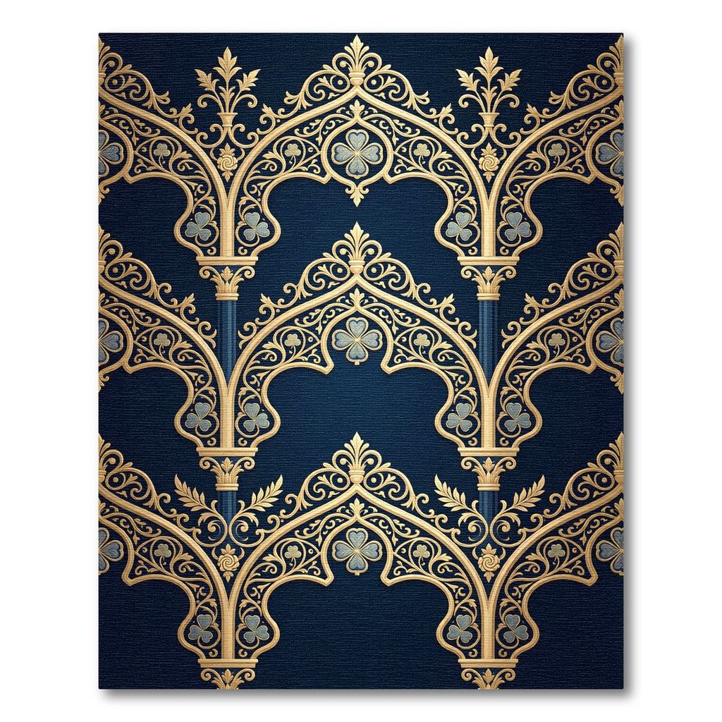 Gilded Gothic Arch Navy Floral Scroll Rug