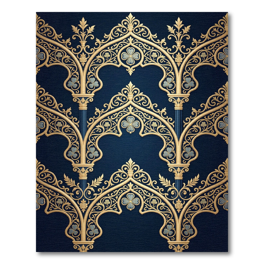 Gilded Gothic Arch Navy Floral Scroll Rug