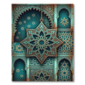 Teal And Bronze Geometric Star Tile Rug