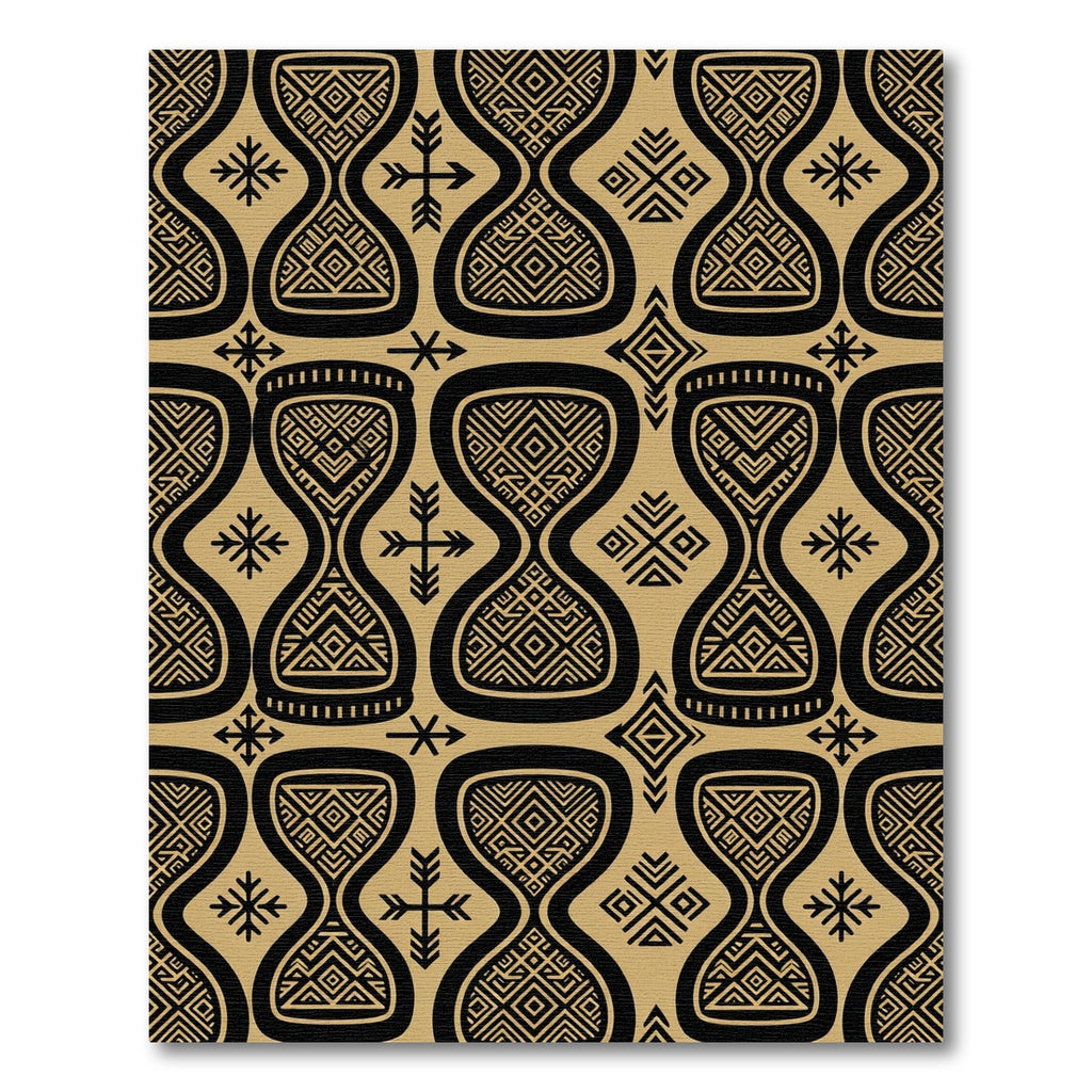 Geometric Gold and Black Tribal Hourglass Rug