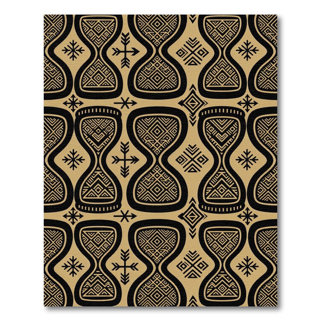 Geometric Gold and Black Tribal Hourglass Rug