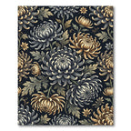 Elegant Gold and Slate Chrysanthemum Floral Rug