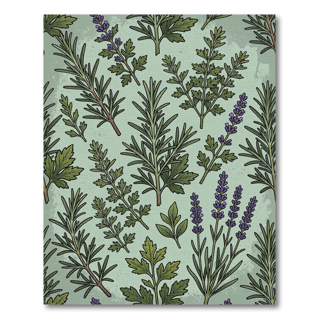 Botanical Lavender and Rosemary Sage Green Rug