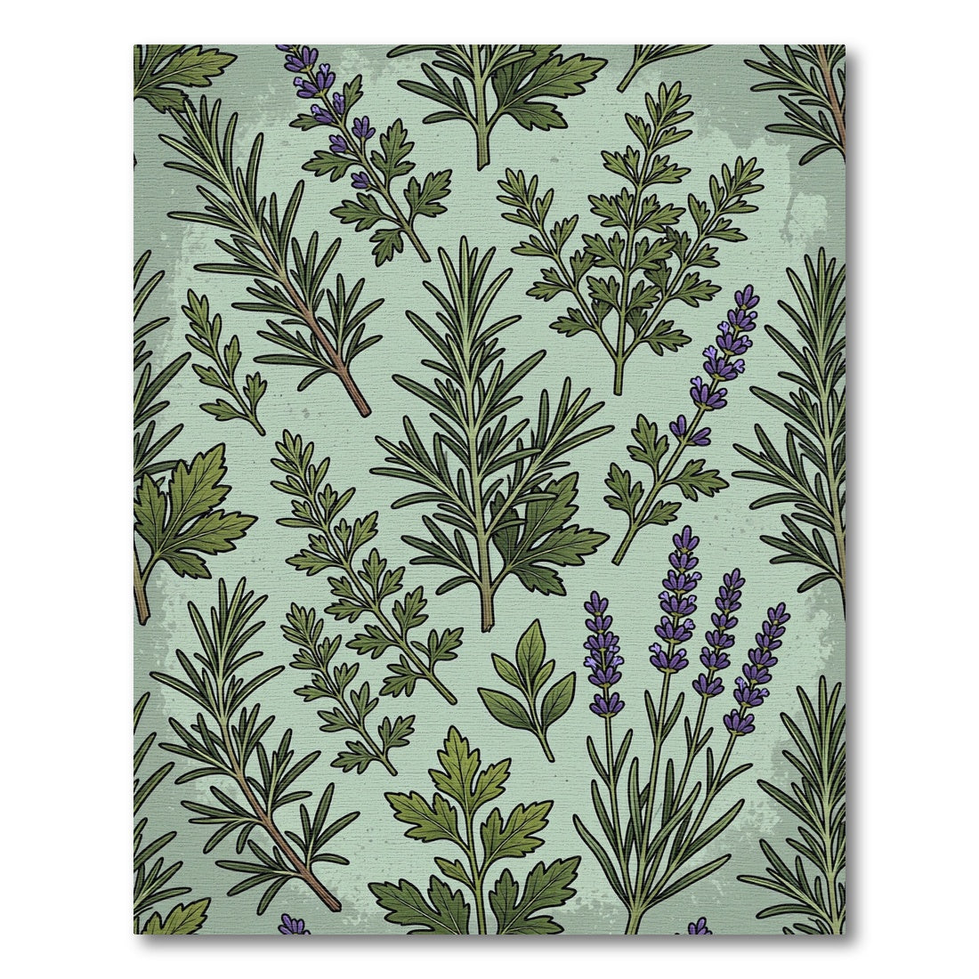 Botanical Lavender and Rosemary Sage Green Rug