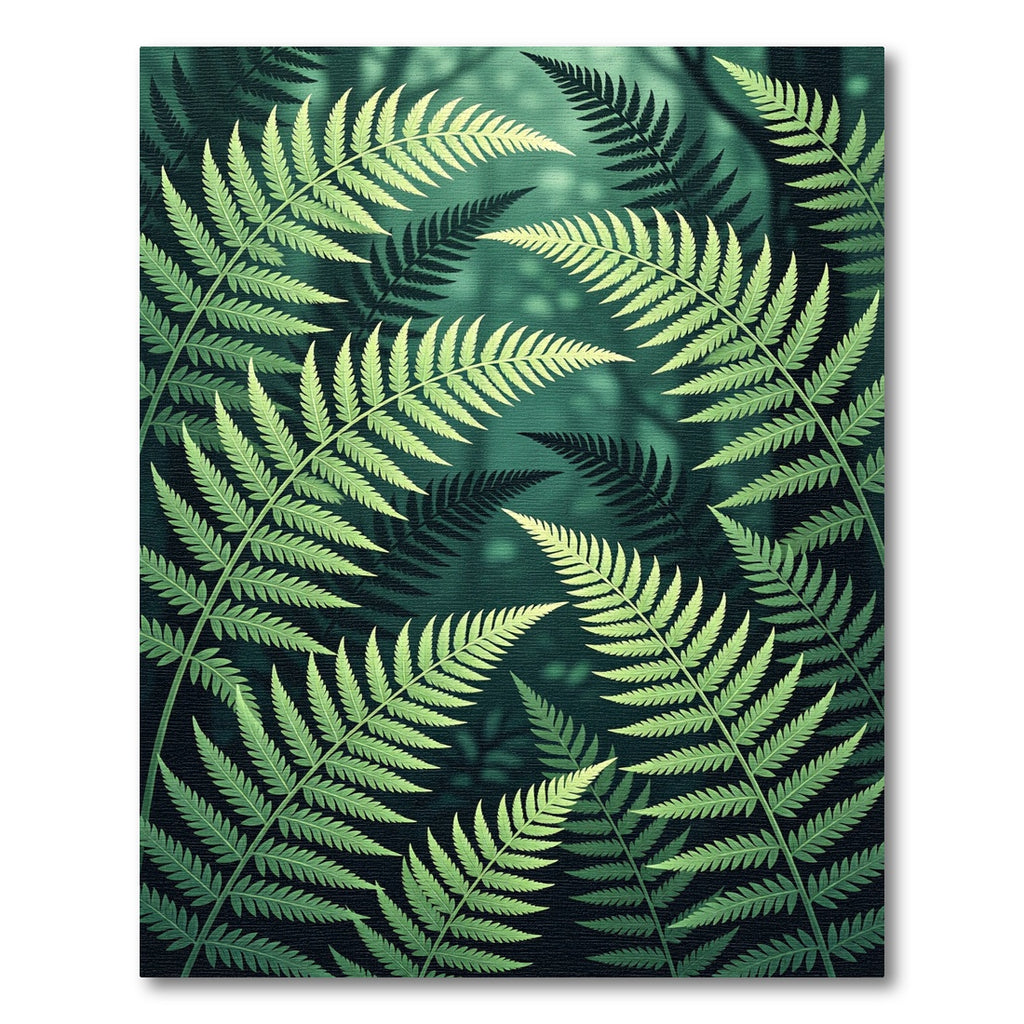 Forest Green Fern Leaf Pattern Rug