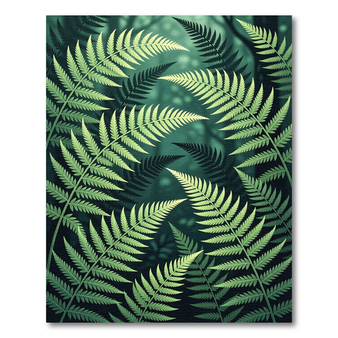 Forest Green Fern Leaf Pattern Rug