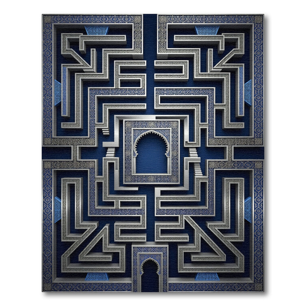 Midnight Blue Labyrinth 3D Geometric Rug