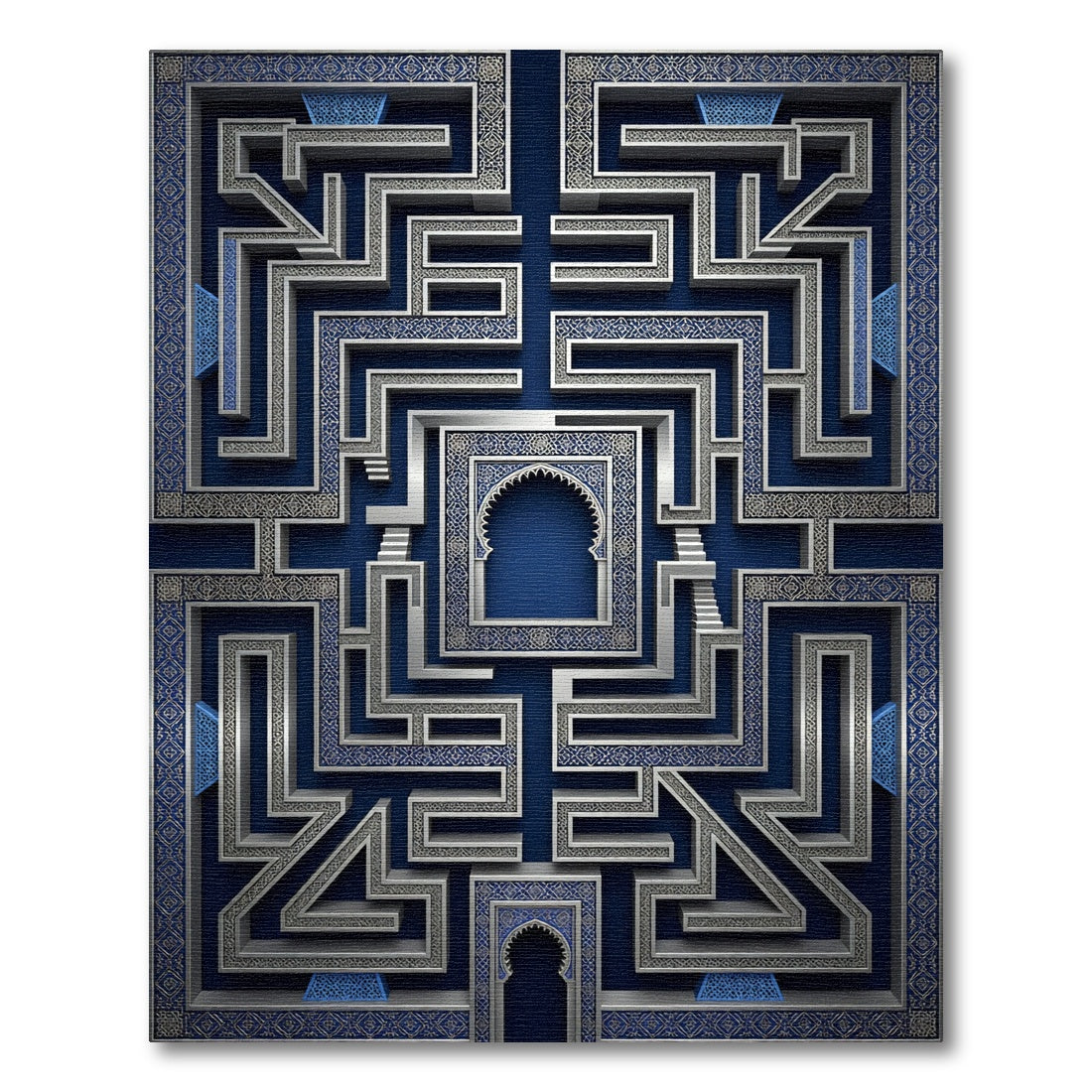Midnight Blue Labyrinth 3D Geometric Rug