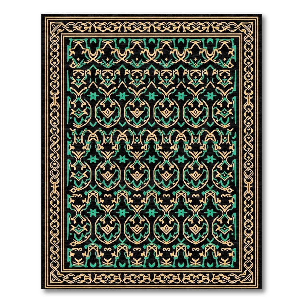 Intricate Green Beige Arabesque Medallions Rug