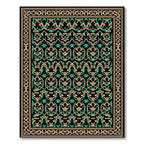 Intricate Green Beige Arabesque Medallions Rug
