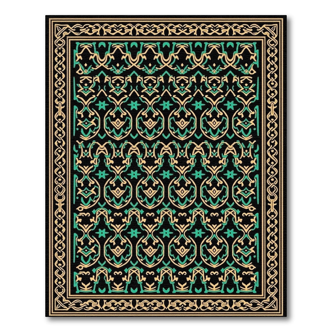 Intricate Green Beige Arabesque Medallions Rug