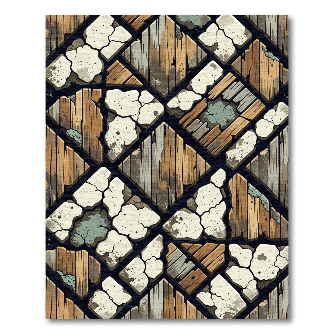 Rustic Wood And Stone Mosaic Rug