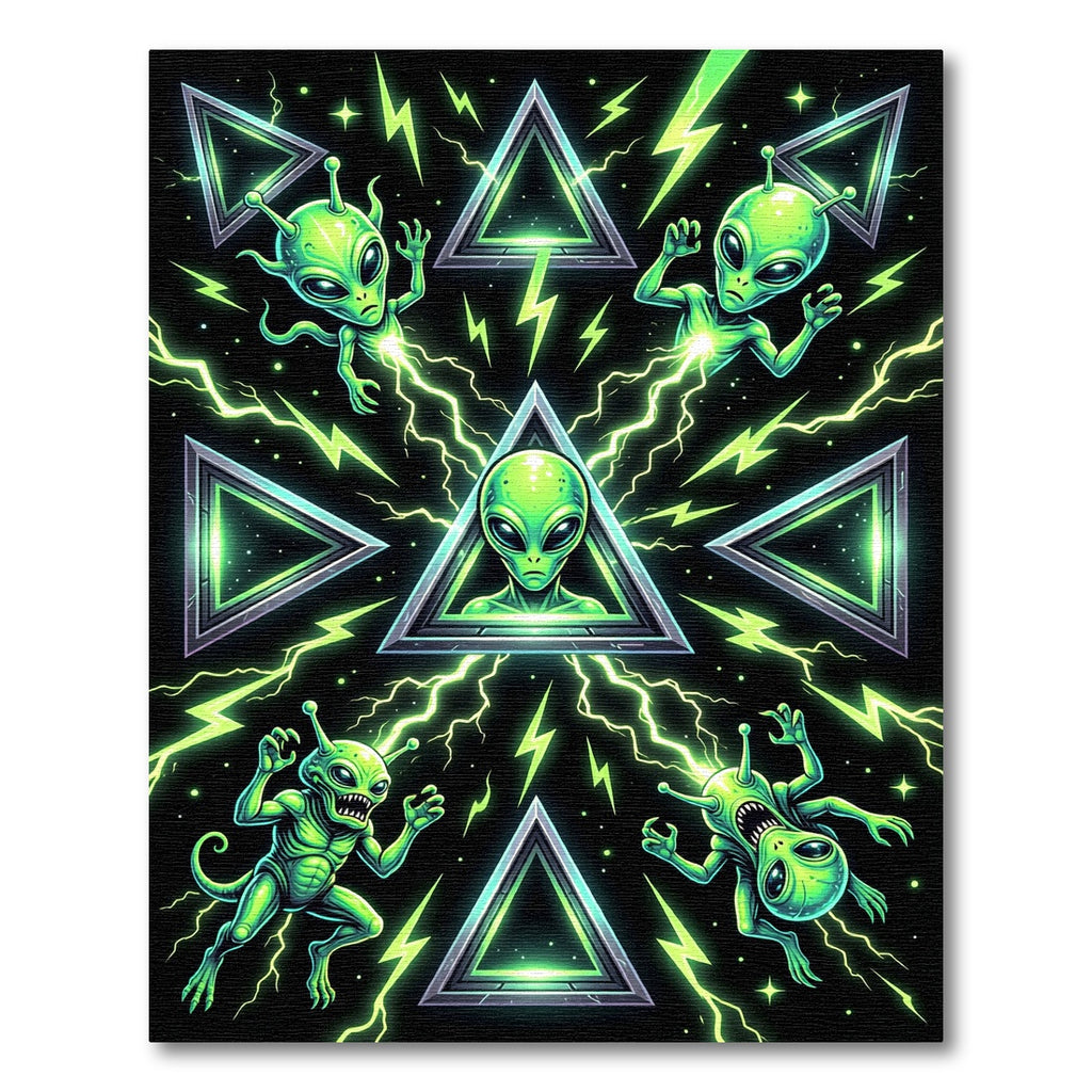 Neon Green Alien Triangle Cosmic Glow Rug