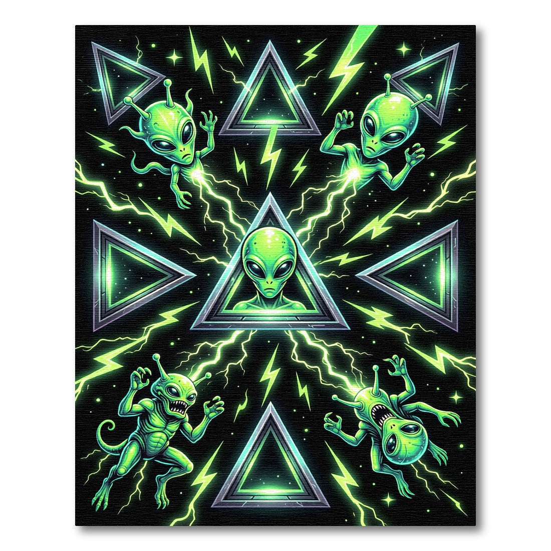 Neon Green Alien Triangle Cosmic Glow Rug
