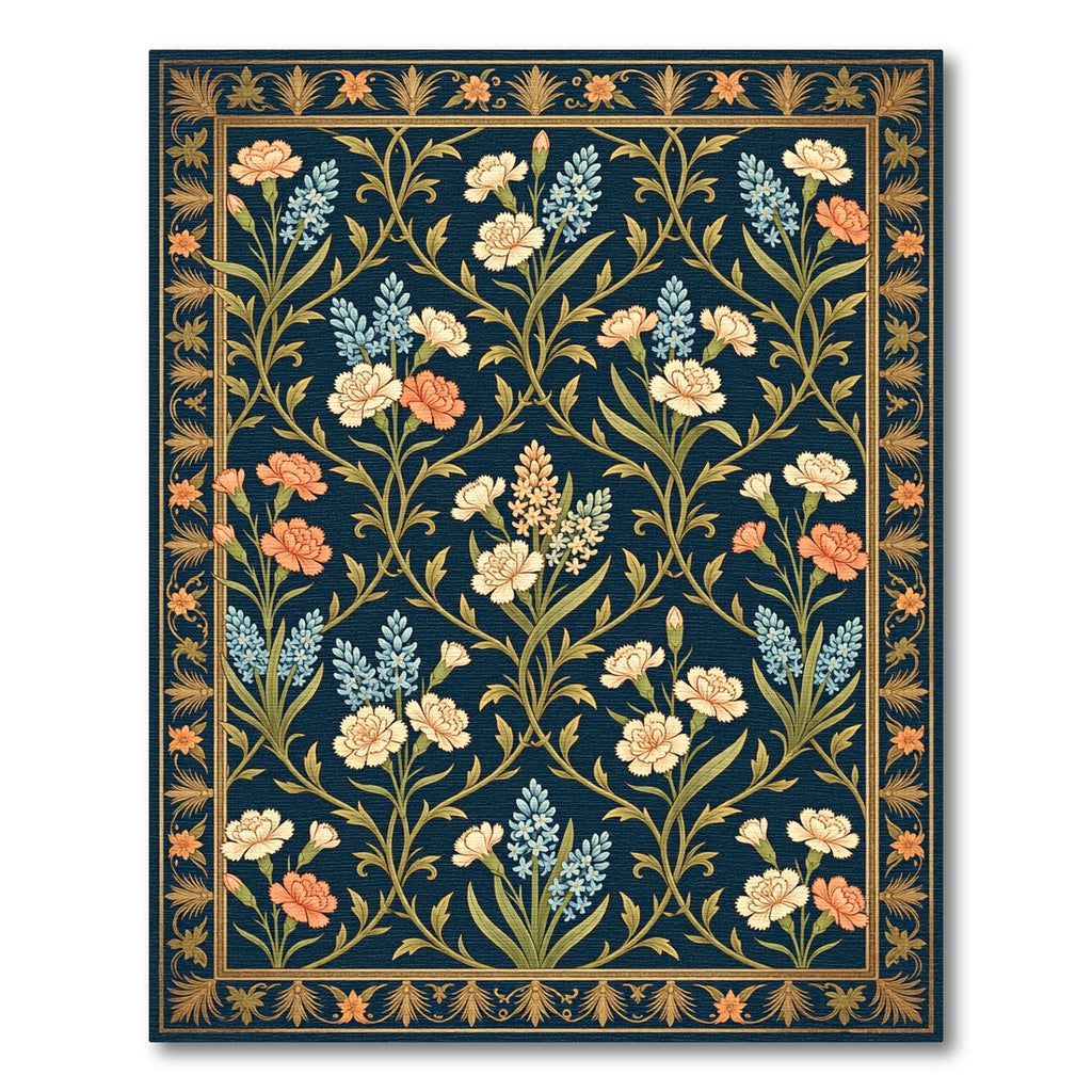 Elegant Navy Floral Botanical Garden Rug