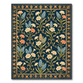 Elegant Navy Floral Botanical Garden Rug