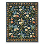 Elegant Navy Floral Botanical Garden Rug
