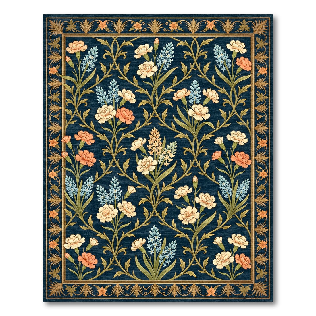 Elegant Navy Floral Botanical Garden Rug
