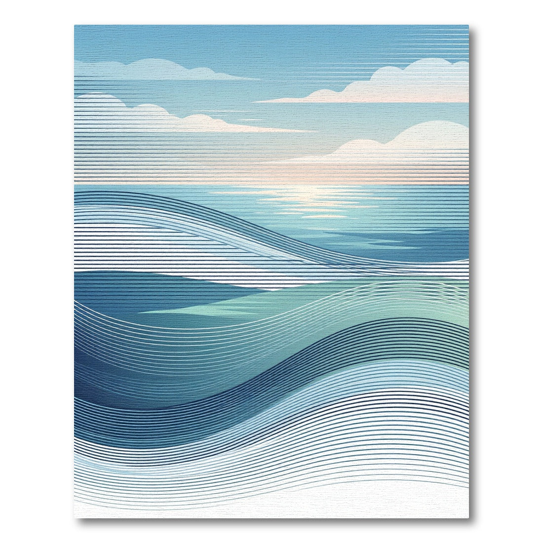 Oceanic Blue Wave Abstract Stripes Rug