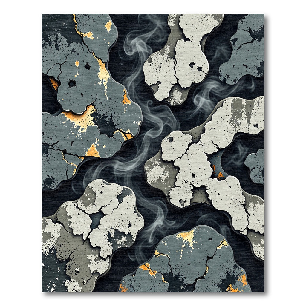 Abstract Cracked Stone and Smoke Texture Rug
