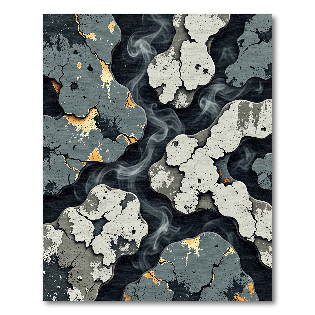 Abstract Cracked Stone and Smoke Texture Rug