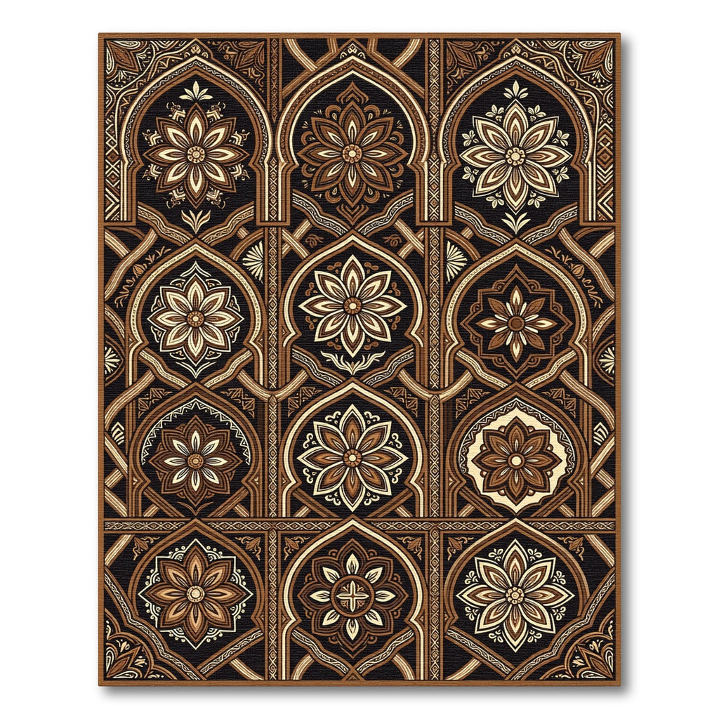Elegant Copper Floral Arched Tile Rug