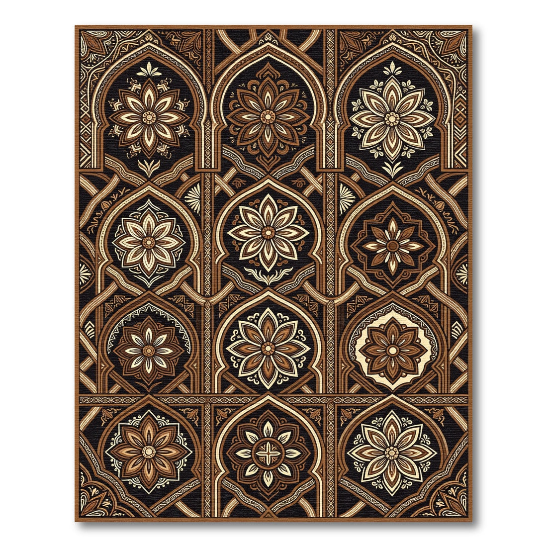 Elegant Copper Floral Arched Tile Rug