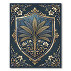 Elegant Gold Palm Crest Navy Ornament Rug