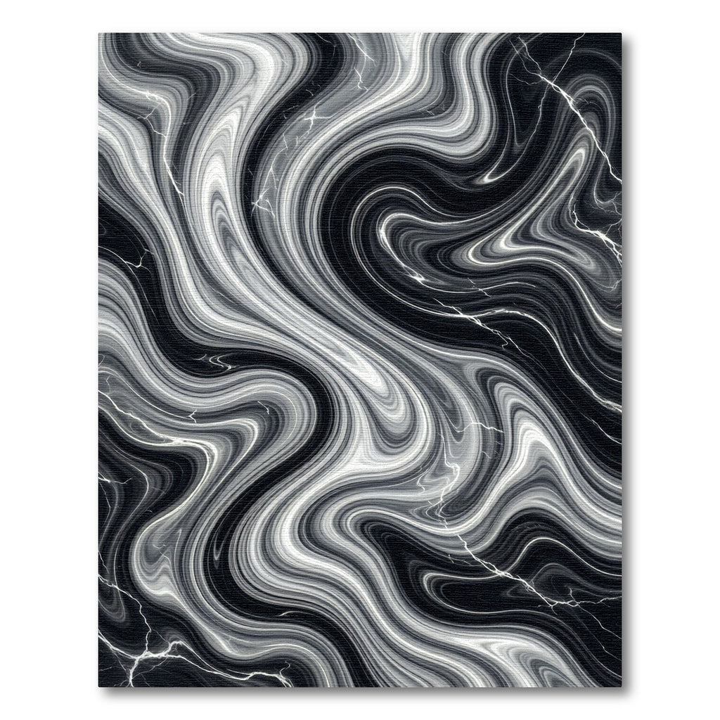 Dramatic Black White Swirl Marble Rug