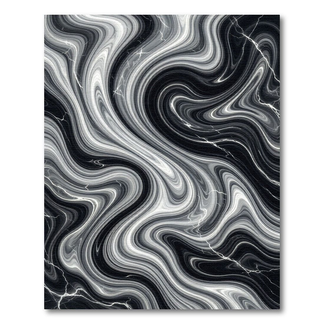 Dramatic Black White Swirl Marble Rug