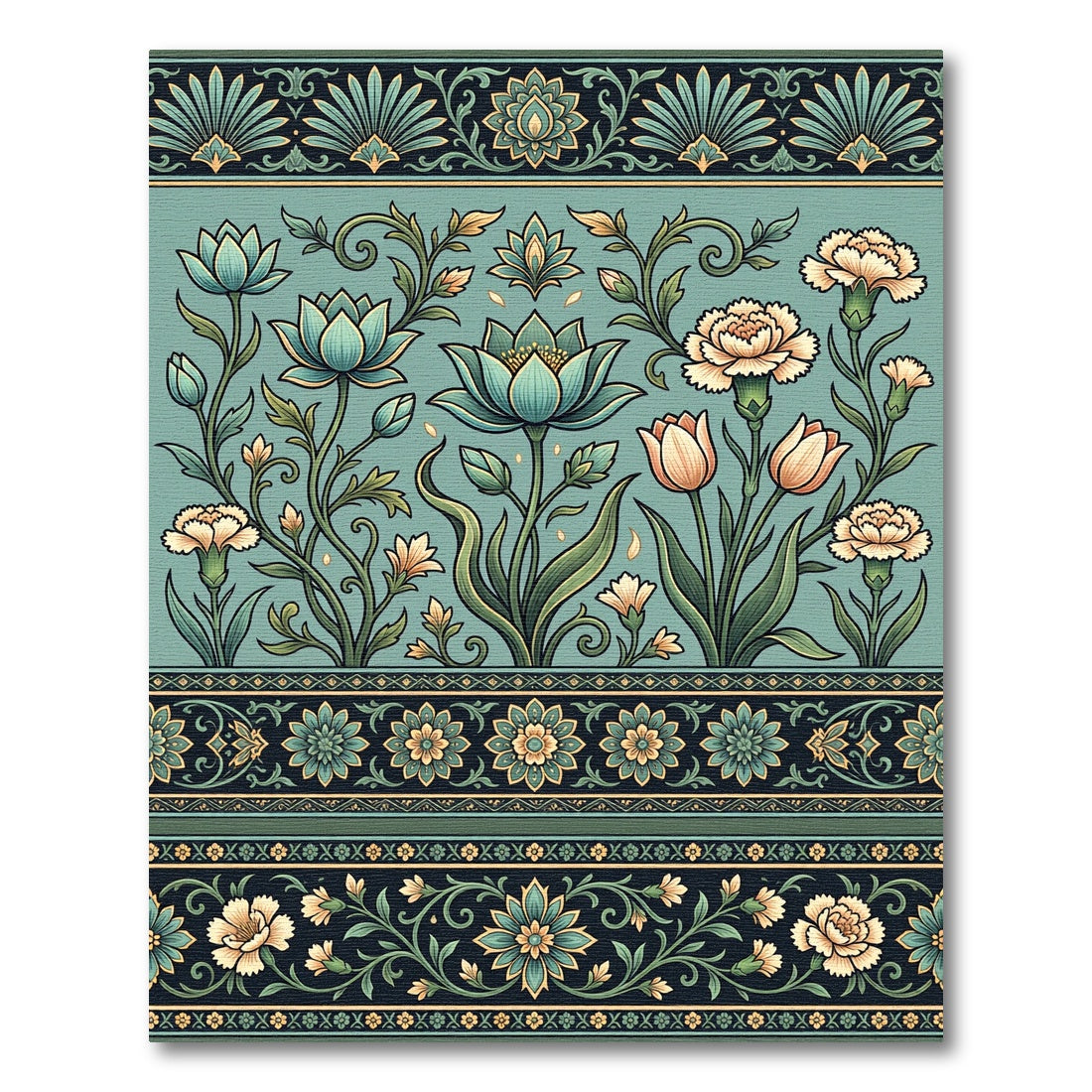 Teal Floral Scroll Botanical Accent Rug