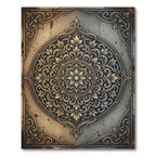 Ornate Golden Filigree Floral Medallion Rug