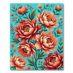 Vibrant Coral Peony Floral Bloom Rug