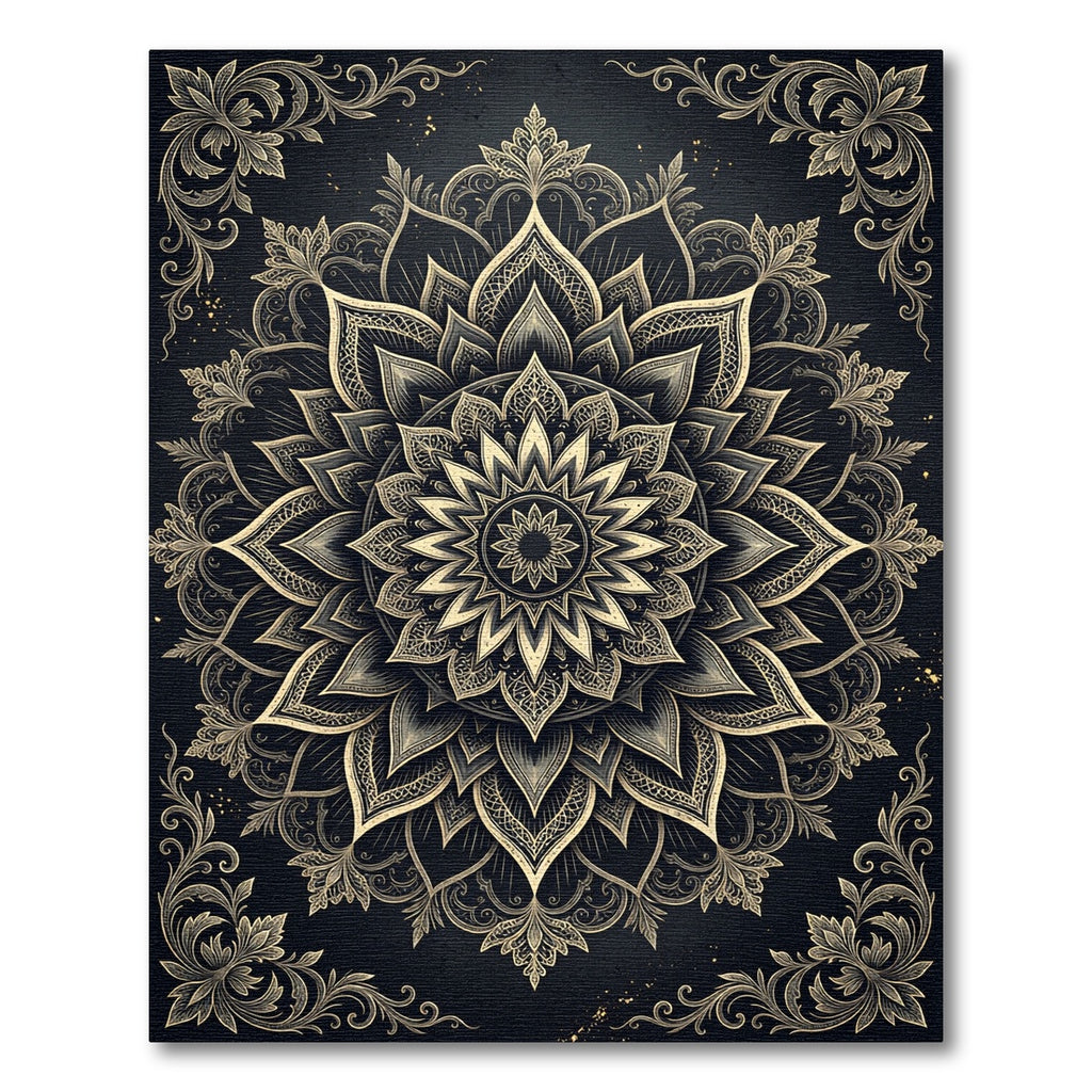 Ornate Golden Fractal Mandala Rug