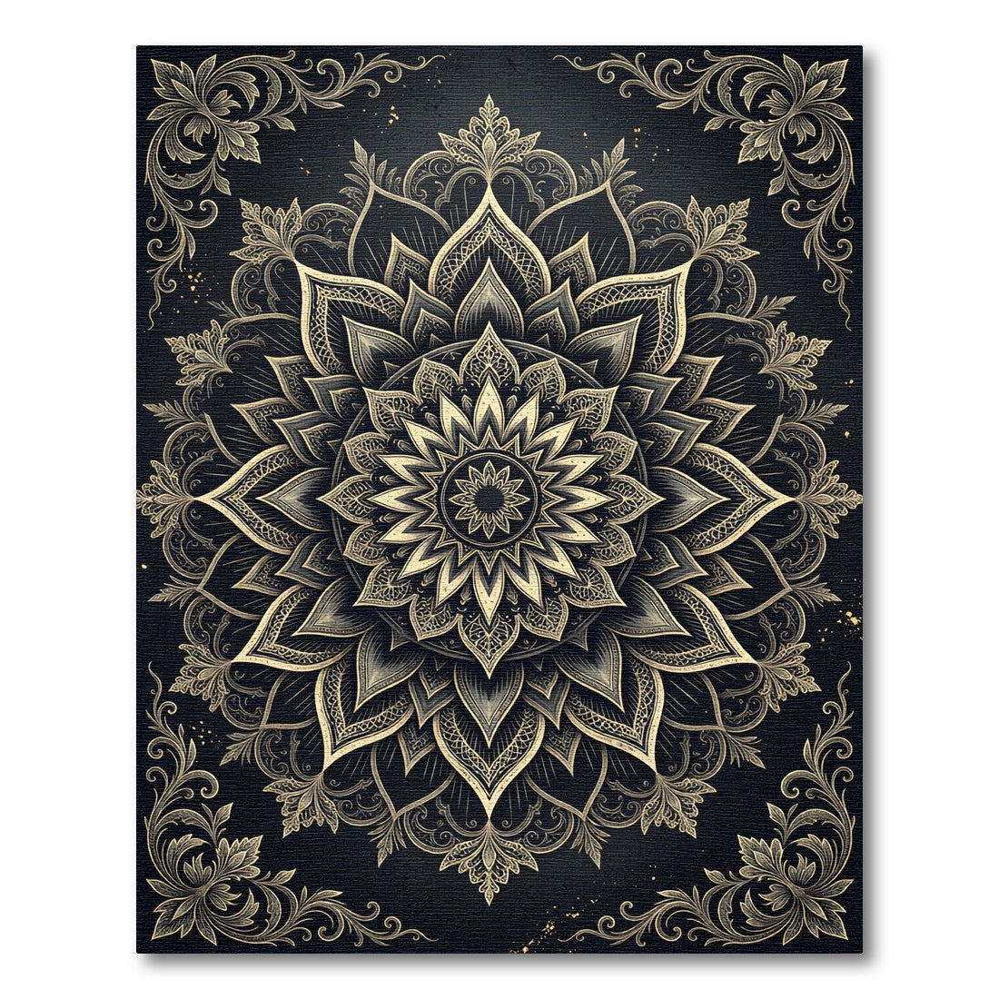 Ornate Golden Fractal Mandala Rug