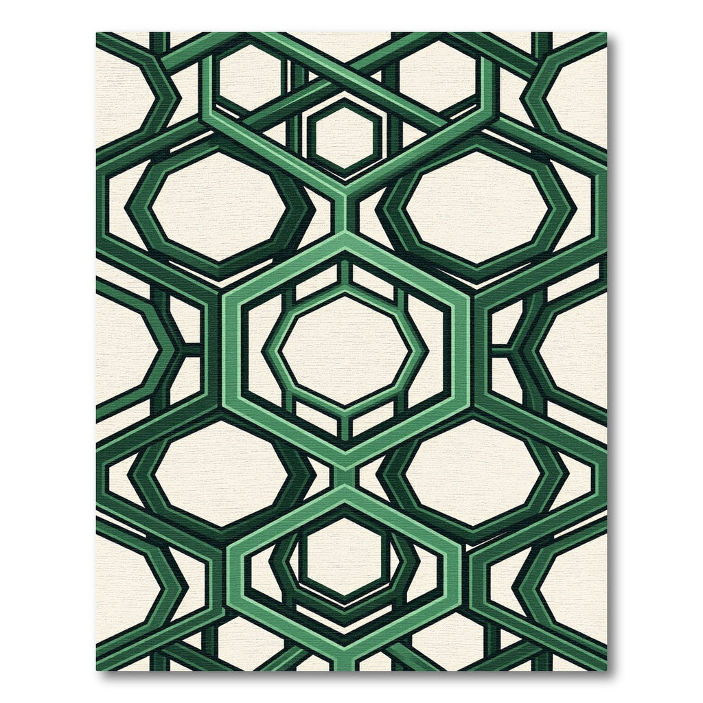 Geometric Sage Interlocking Hexagon Grid Rug